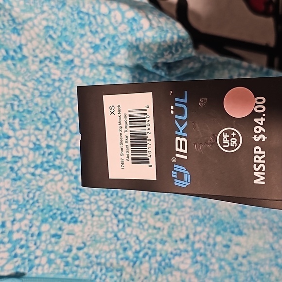 Ibkul Short Sleeve Zip Mock Neck Abstract‎ Top Size XS NWT - Picture 5 of 6